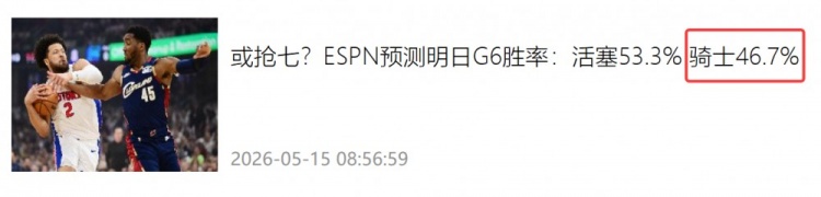 早“0-7被淘汰”了!ESPN每场赛前胜率预测 骑士均低于活塞插图2 undefined