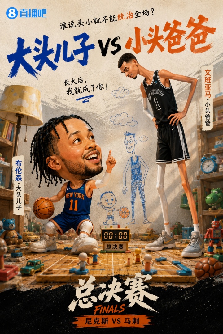 大头儿子VS小头爸爸！直播吧版的NBA总决赛海报已经做好了😂插图